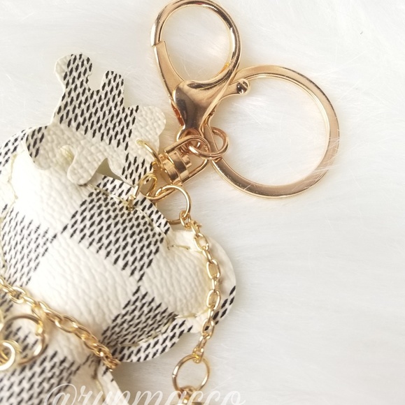 Black White Leather Teddy Bear Tassel Keyring - Picture 7 of 8